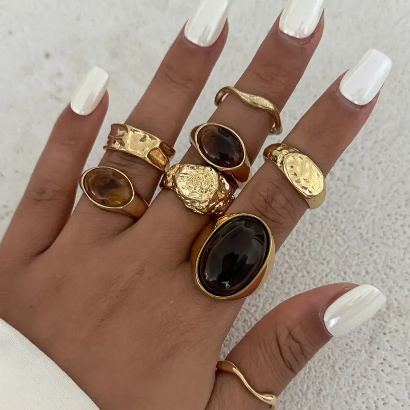 Women's Alloy Ring Set, Stackable Rings, Geometric Design Ring, Geometric Gemstone Jewelry, Party & Daily Wear Accessories, Elegant Gift for Women, Stunning Ring Set, Beautiful Rings