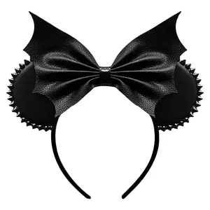 Bat Ears Handmade Mouse Ears Sequined Bow, (Classic Black—pearl white)