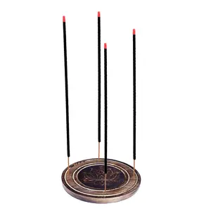 Wood Round Etched Incense Burner 4" | Sacred Symbol Collection
