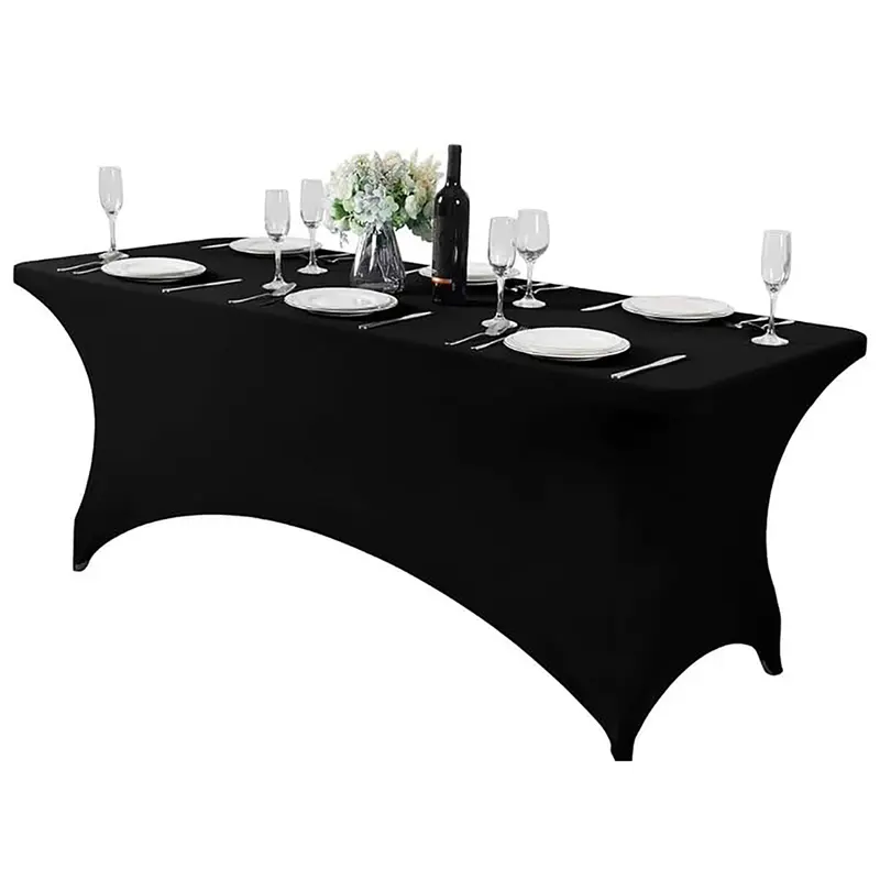 VBXNT 2PCS 6FT Stretch Full-Cover Tablecloth (Black, White) Washable Wrinkle Resistant Durable Design Table Cover Fitted for Event, Wedding, Banquet, Parties Decor [72Lx30Wx30H Inch]