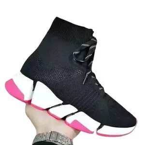 Luxury sock soft knitting boots Classic speed Dad shoes Designer Athleisure Trainers for Men and Women Casual Breathable Soft Bottom knitting Socks sneakers painted writing slip-on and lace-up Shoes
