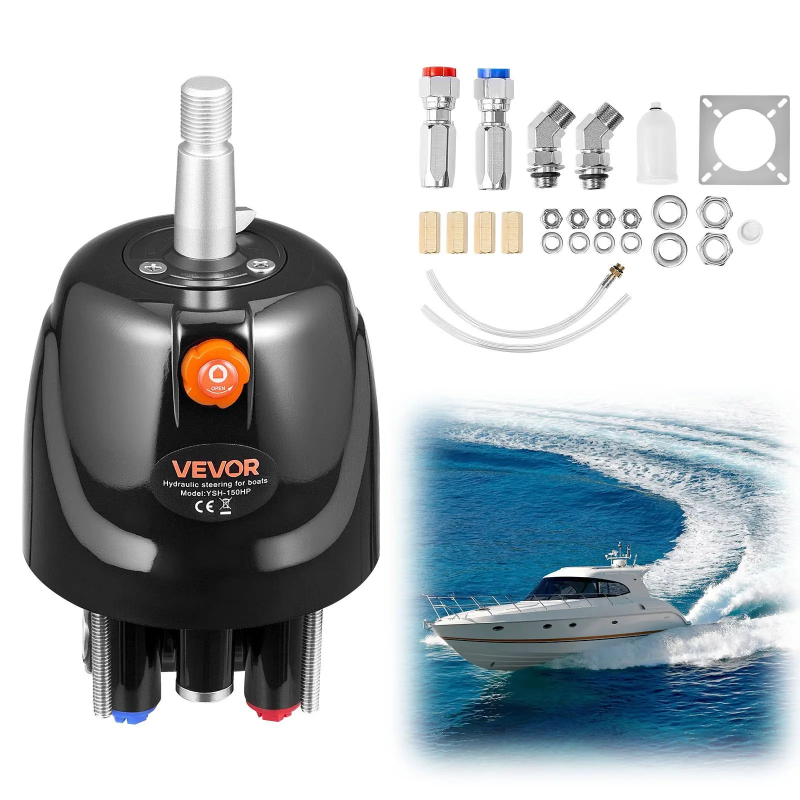VEVOR Hydraulic Steering Helm Pump, 150 HP, Helm Pump for Boat, with 6.9 MPa/1000 psi Max Working Pressure, Aluminum Alloy Housing, Check Valve, Replaceable Shaft Seal, for Outboards Fishing Boats