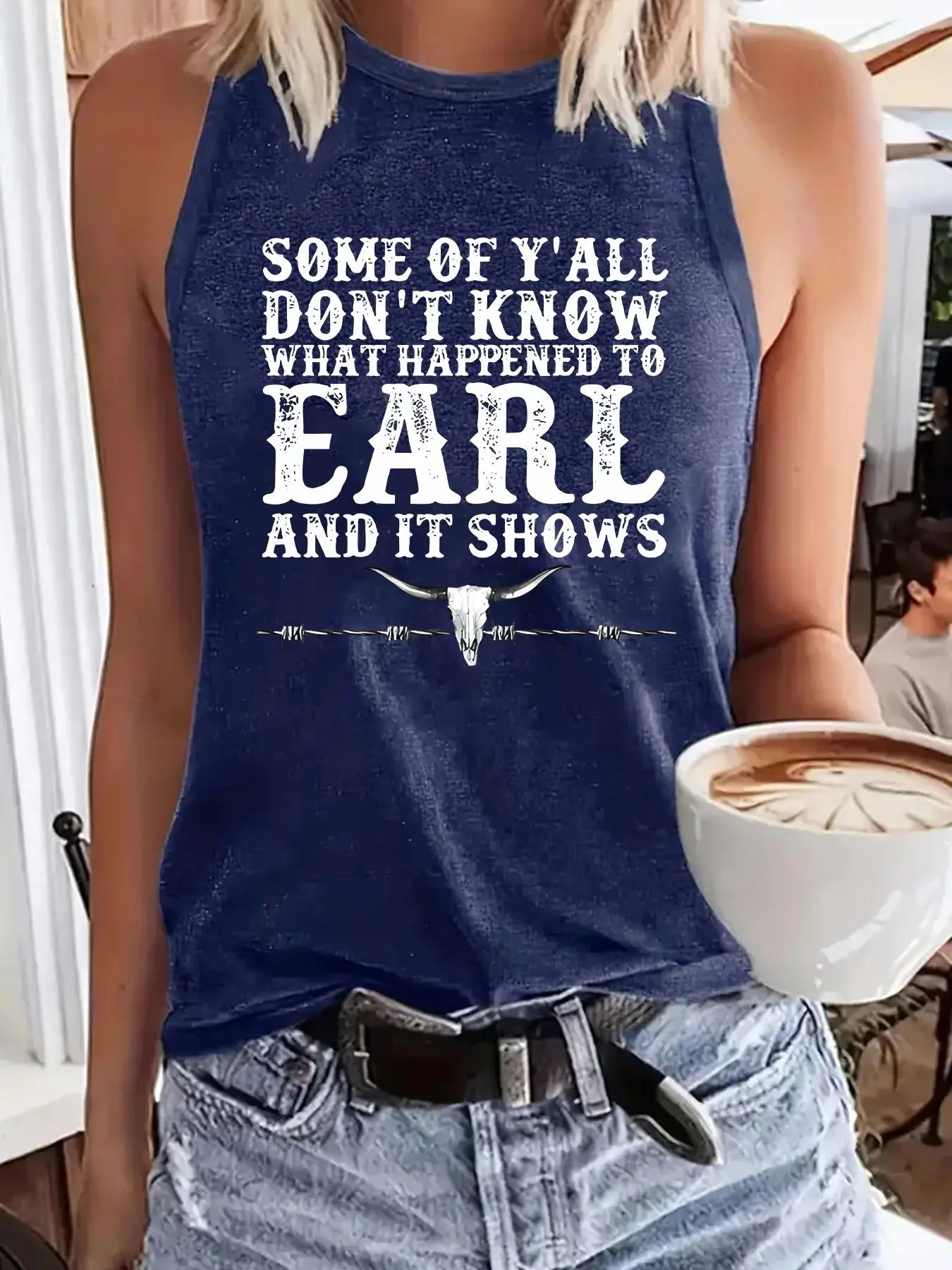 Women's Vintage Letter Print Round Neck Loose Tank Top, Casual Sleeveless Graphic Top Fit for Summer, Ladies Clothes for Daily Wear, Everyday, Socks, Fashion