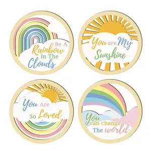 Bohemian Rainbow Wall Art Decoration, Blue Wooden Sun Wall Decor, Bedroom Living Room Anniversary Bathroom Pool Party Aesthetic Room Decor