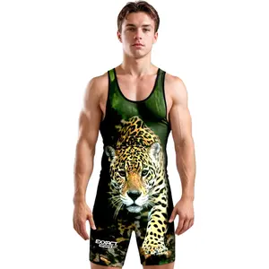Exxact Sports Sublimated Adult Wrestling Singlet - Premium Powerlifting Singlet for Men Singlets (Leopard)
