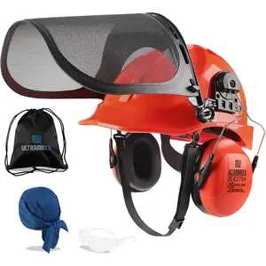6-in-1 Chainsaw Helmet with Mesh Face Shield and Hearing Protection Ear Muffs, Forestry Safety Hard Hat Kits, ANSI Z89.1 Approved Certified Arborist Helmet, Orange