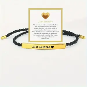 Just Breathe Inspire Bracelet - Stainless Steel & 18k Gold Plated Braided Design with Engraved Message - Adjustable Up to 10"