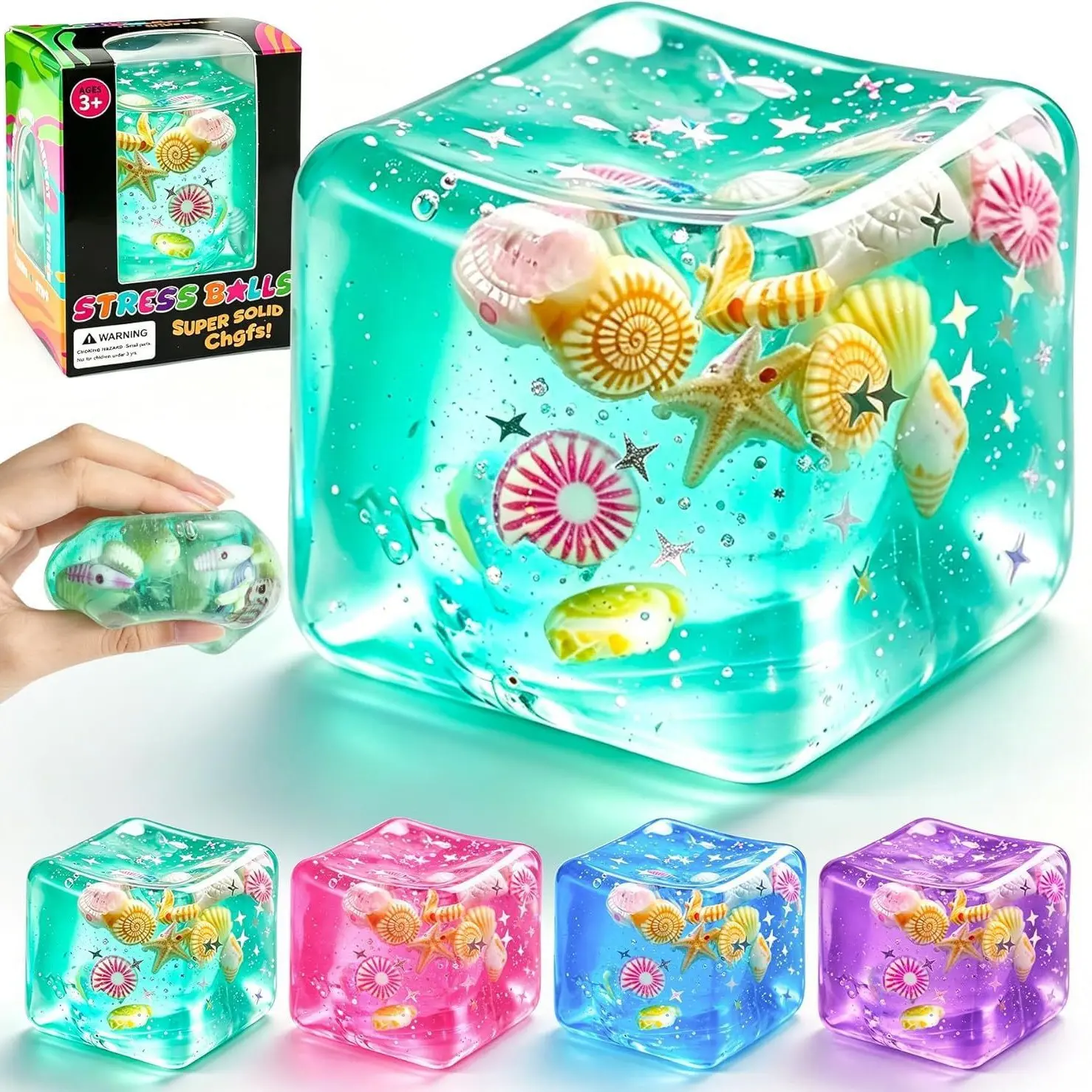 Squishy Ice Cube Fidget Toy - Gifts for Men Women Stress Ball for Desk Fidgeting, Soft Sensory Squeeze Toy for Visual Healing & Tactile Calm, Quiet Anxiety Relief Fidgets for Office, Classroom, Home
