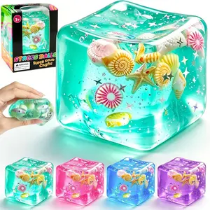 Squishy Ice Cube Fidget Toy - Gifts for Men Women Stress Ball for Desk Fidgeting, Soft Sensory Squeeze Toy for Visual Healing & Tactile Calm, Quiet Anxiety Relief Fidgets for Office, Classroom, Home