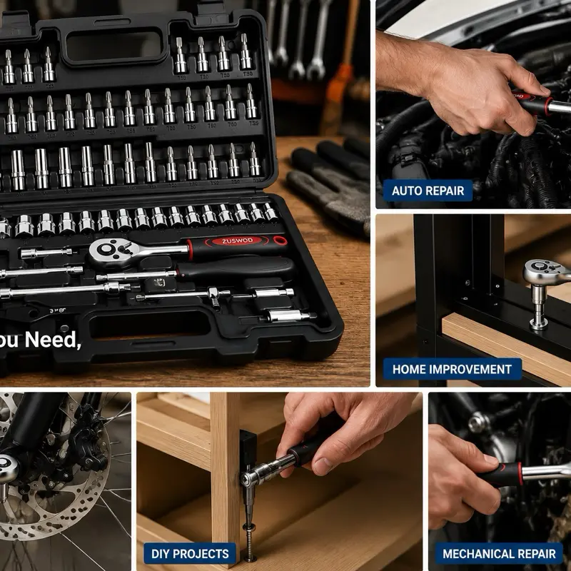 ZUSWOD 54-Piece Household Repair Socket & Ratchet Tool Set with Carrying Case.