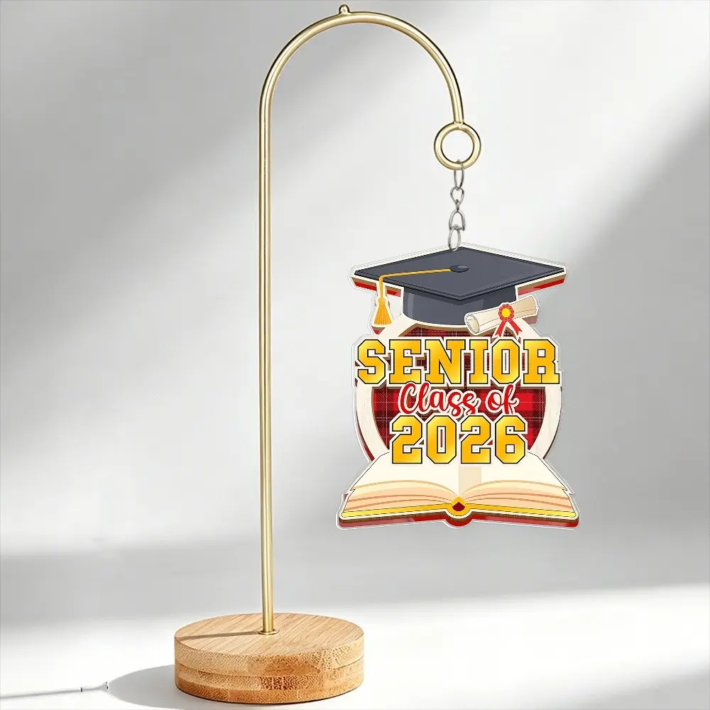 Senior Class of 2026 Graduation Cap Acrylic Ornament, Plaid Book Design, Hanging Keepsake Gift, Home Party Decor