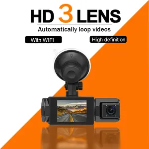 HD 3 Lens 1080P WIFI Car Dash cam with 32GB Card, 3 Channel Recording, 170° Wide Angle Shooting, WDR, Night Vision, 24H Parking Mode, Built-in Wi-Fi