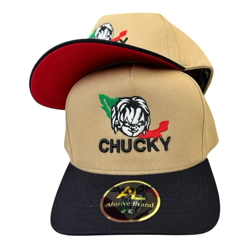 Alusive Brand Chucky México Hat with Red and Black Trim Beige and Black Brim