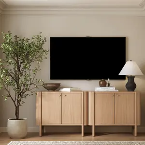 Mid-Century Wood TV Console Raw Oak for TVs up to to 65"