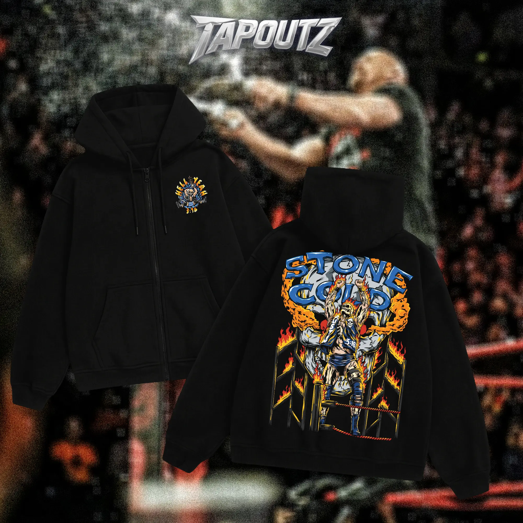 TAPOUTZ Stone Cold Steve Austin 3:16 Heavy Cotton Double-Sided Unisex T-Shirt, Casual Tops for Wrestling Fans, Texas Rattlesnake Apparel, DTG Breathable Printing, Classic Soft Gift for Fans