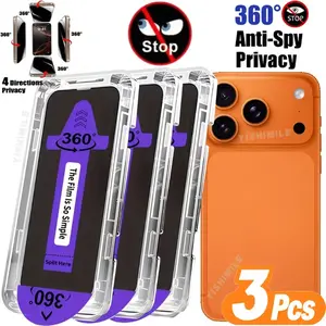 3-Pack 360° Full Coverage Privacy Tempered Glass Screen Protector, Compatible with iPhone Series, Protective Anti-Spy & Scratch Protection, Accessories