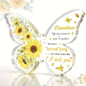 Butterfly Design Acrylic Plaque, Colorful Sunflower Design Acrylic Ornament, Grandma Gift for Birthday, Thanksgiving, Christmas, Decor