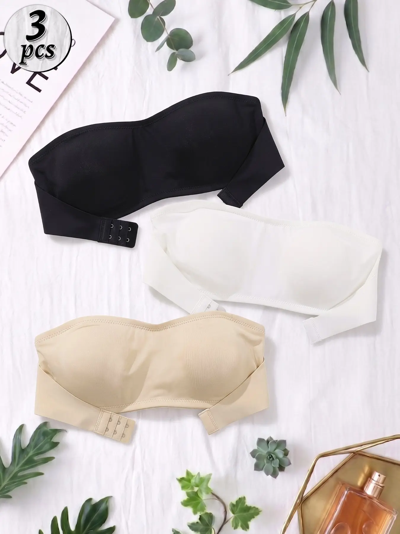 Wireless Comfortable Strapless Medium Support Bandeau Bra Elegant. Padded Bandeau Bra With Anti-Slip Silicone Strips, Back Closure 3-Row Hook Adjustment, Extended Side Wings Smooths Side Bulges, Removable Pads, Smooth Seamless, No Deformation Wear.