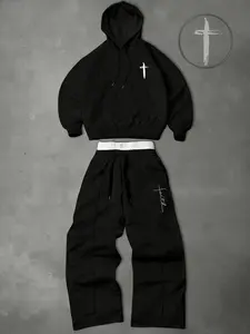 Men's two-piece tracksuit: includes a hooded sweatshirt and drawstring trousers, featuring a subtle printed pattern, perfect for autumn and winter wear, Sweatsuit Matching Set