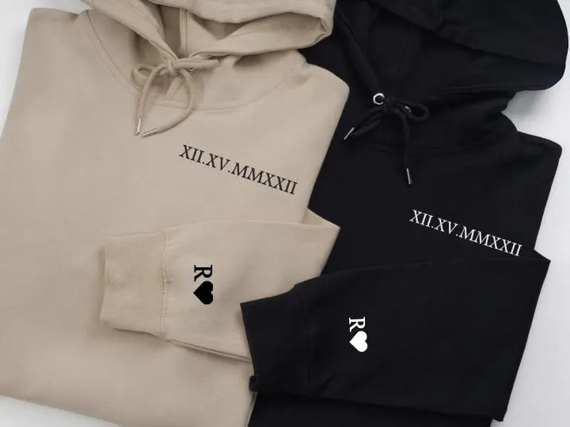 EMBROIDERED Roman Numeral Valentine's Day Gifts Hoodies, Personalized Couple Hoodies, Roman Numeral Embroidered Sweatshirt, Anniversary Shirt, Valentine's Day Gifts, Couple Gifts, Gifts For Her, Love Sweatshirt