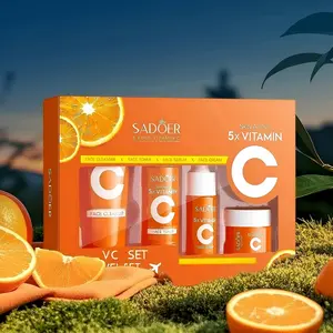 SADOER Skin Active 5X Vitamin C Skincare Travel Set for Business Trips Includes Facial Cleanser 30g Serum 10ml Toner 30ml Face Cream 15g Perfect Gift for Mom and Best Friends Easy to Carry