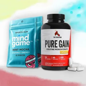 TNT Evolution Creatine Monohydrate Capsules x 2 Packs Mind Games Caffeine Gum Bundle