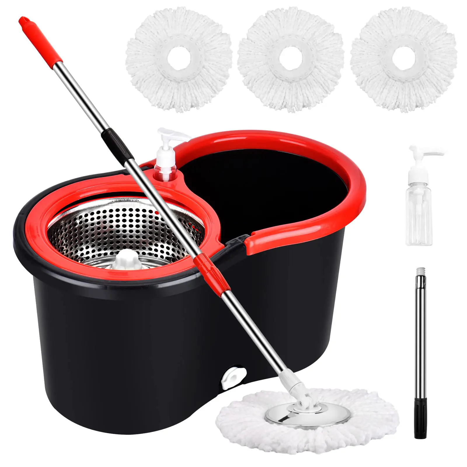 Mop Buckets Set for Floor Cleaning 360° Spin Wringer Separate Dirty Water with 3 Replaceable Microfiber Mop Head Wet and Dry Suitable for Office and Home use