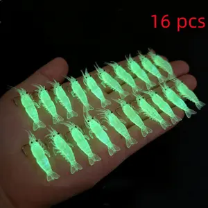 2026 New 16-Piece Glow-in-the-Dark Lure Artificial Shrimp with Hooks, Glow-in-the-Dark Shrimp Jig Ideal for Night Fishing, Perfct for Bass, Trout, Perch, Drum, and Redfish