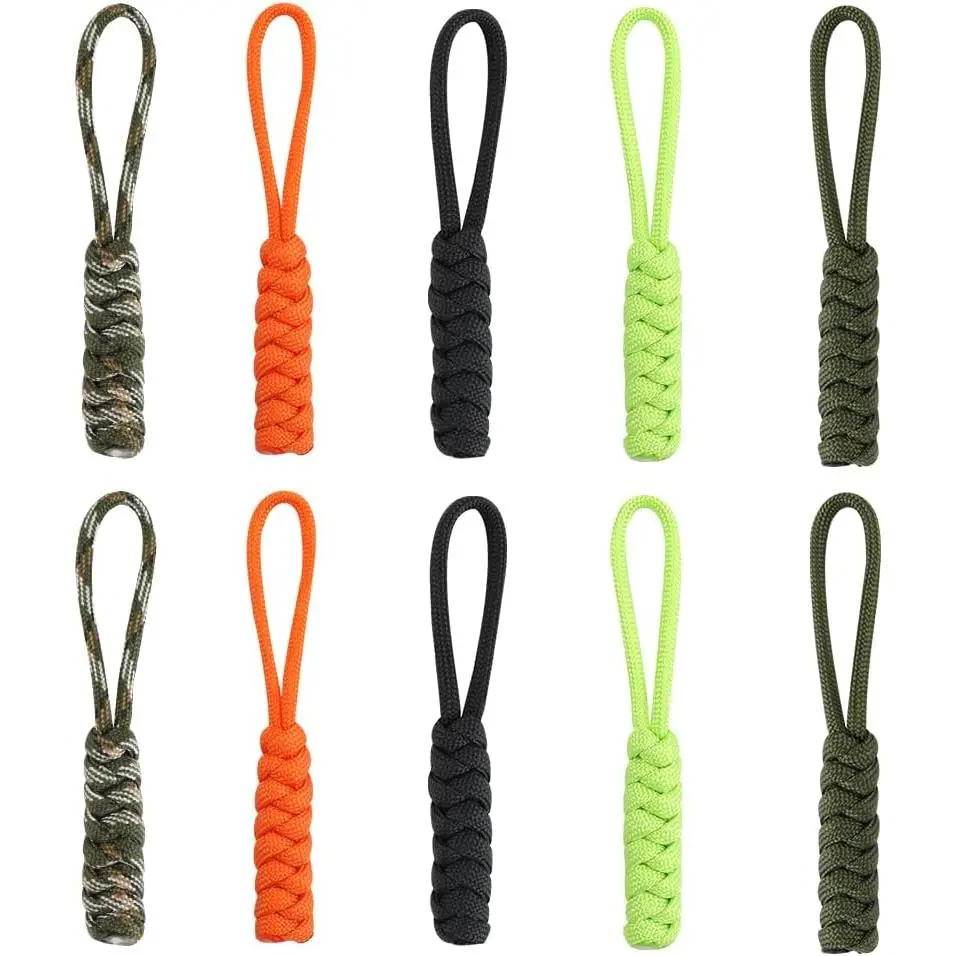 10 Set Paracord Zipper Pull Braided Lanyard Key Chain Backpack Lanyards Pull Hand Woven Pull Cord Zipper
