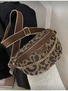 Y2K Retro Chain Decoration Herringbone Leopard Print Shoulder Waist Bag Women's Crossbody Fanny Pack Chest Bag Fall Winter Fashion Cheetah Pattern Handheld Clutch