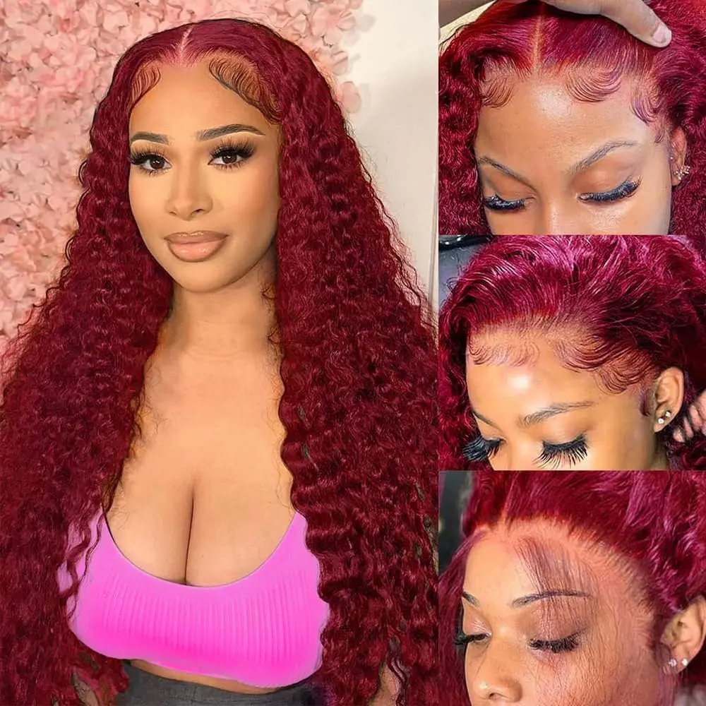 30inch Nerkre TiktokShop 99J Burgundy 13x6 Deep Wave Lace  display picture 3