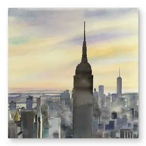 Begin Home Decor C1MP323241ENIC 32 x 32 in. Sunset Over York City Wall Art - Bathroom Cities Metal Print