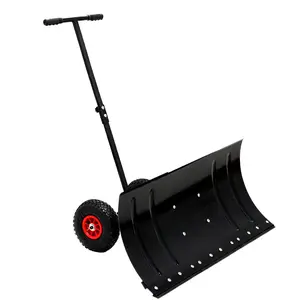 D ProTool Hub 30" Wide Metal Snow Pusher with 15" Height & 2 Wheels Adjustable Angle & Height Handle for Effortless Snow Clearing Ergonomic Single-Rod & Double Rod Design for Driveway & Sidewalk