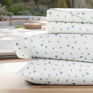 Floral & Paisley Patterns 4PC Sheet Set - Extra Soft - Becky Cameron, Floral Light Blue, Queen