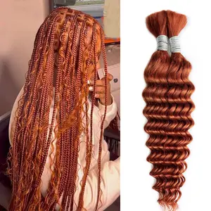 Deep Wave Human Braiding Hair 350# Ginger 10A Deep Wave Bulk Human Hair 2 packs per set (4 Bundle 200g )99J Burgundy Curly Human Hair For Boho Braids Hair Extensions No Weft 2 Braids Per Pack Wet And Wavy Human Hair Braiding Hair Natural Black