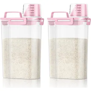 Rice Container, 2-Pack (5 lbs), Cereal Container for Storage, Kitchen Pantry Food Storage Holder with Cup, Small Pet Dog/Cat Food Container – Pink