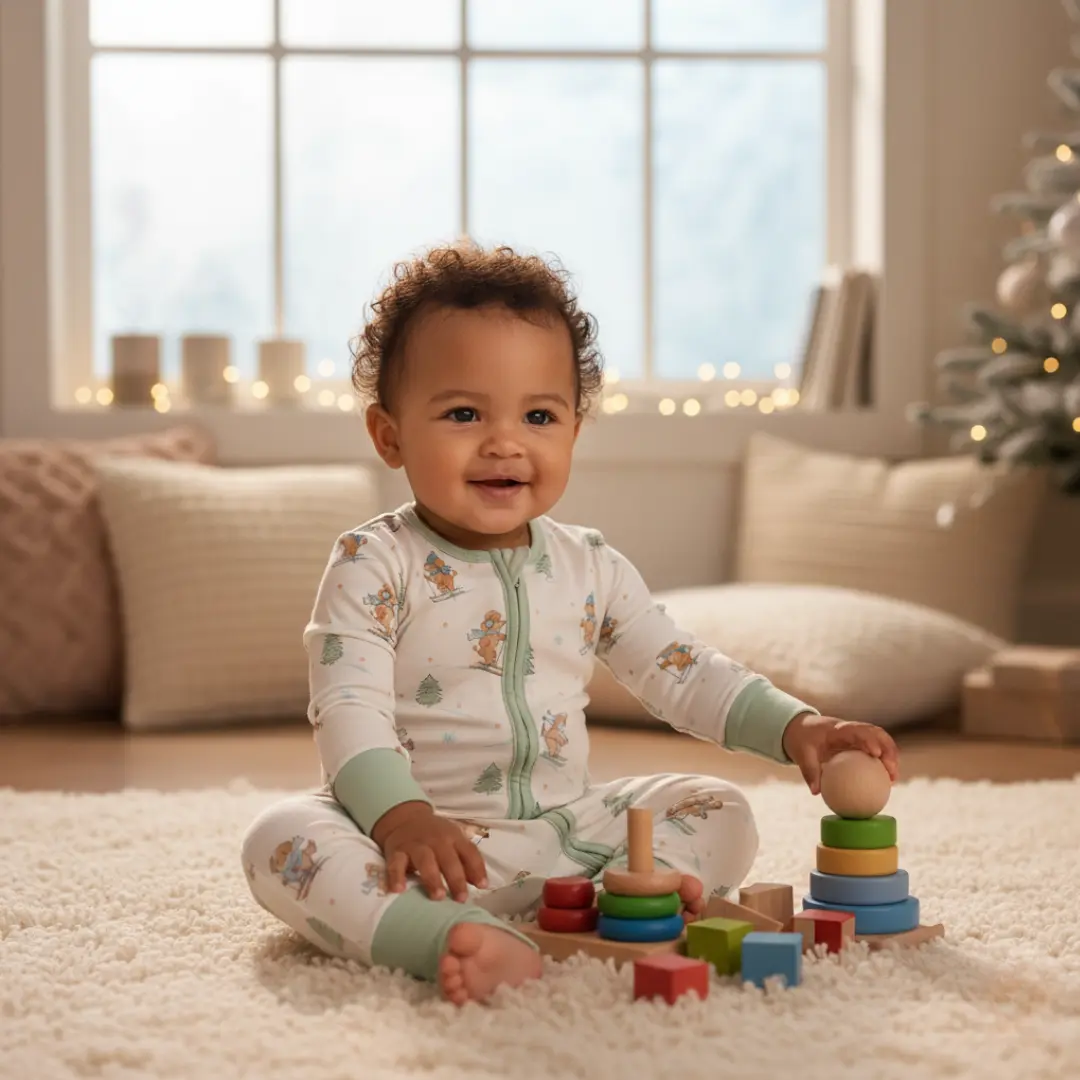 Bamboo Zippy Pajama Ski Pups Soft Eczema Friendly Double Zipper Pajamas for Babies with Convertible Footies & Mittens up to 6-9m Super Stretchy & Temperature-Regulating Matching Family Set