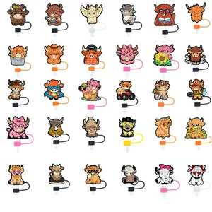 30pcs Highland Cattle Straw Cover Cap For Cup 30& 40 Oz Tumblers, 10mm Cute Cow Straw Tips Covers, Silicone Straw Toppers, Anti-dust Straw Tip Drinking Straw Tips Lids