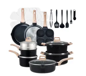 25-Piece Non-Stick Ceramic Granite Cookware Set with Stay-Cool Handles, Induction Compatible Pots and Pans Set for Healthy Cooking,Black