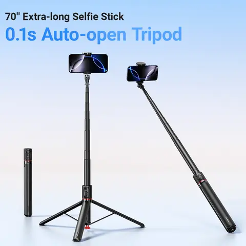 Acefast 2025 Upgraded 70 in Compact Selfie Stick Tripod Stabilizer - Auto-Open Tripod, Adjustable Magnetic Bluetooth Remote, 360° Vertical & Horizontal Rotatable Head, Lightweight Mobile Vlogging Accessory for iPhone/Android 360° Stick Selfie Accessories