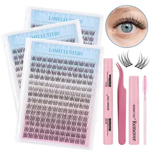 Lash Cluster Kit Wipsy Fluffy Eyelash Clusters 9-12mm C Curly Gently Fluffy Individual Lashes Kit Natural DIY Lash Extensions Kit Wispy Cluster Eyelash Extensions Kit with Lash Bond and Seal Remover Tweezers Makeup Cosmetic