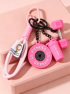 Fitness Themed Silicone Pendant, Contrasting Woven Lanyard, Barbell Piece Dumbbell Shaker Accessories, Backpack Key Pendant, Creative Gift For Sports Enthusiasts, Mini Equipment Keychain, Trendy And Cool Fitness Pendant|Bag Charms Accessory |Bag Pendant