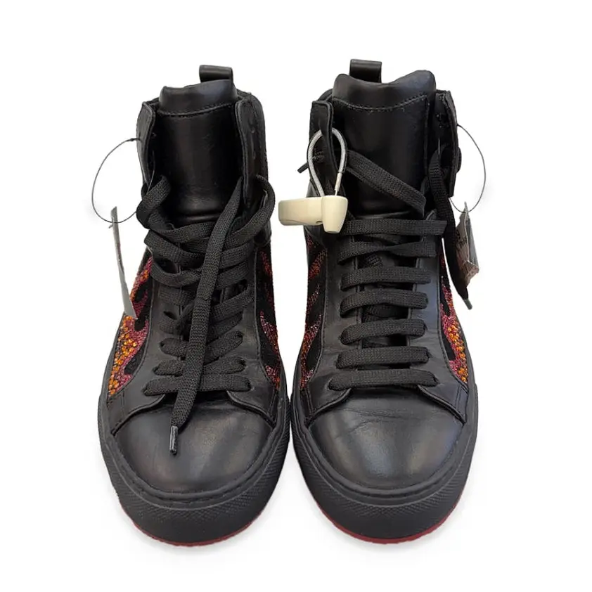 Philipp Plein Pre-Owned Black Crystal Flame Hi-Top Sneakers