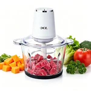 8 Cup Food Processor | Glass & Stainless Steel Bowl 2-Speed Meat Chopper Grinder, Overheat Protection, 2 Blades + Cleaning Brush, Multi Vegetable Slicer Cutter Kitchen Appliance