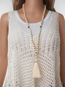 Boho Style Beaded & Tassel Decor Pendant Necklace, Vintage Trendy Pendant Necklace, Fashion Jewelry Accessories for Women & Men As Gift, Trendy Charms Necklace