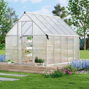 Garvee 8'X10' Aluminum-Framed Polycarbonate Greenhouse, Heavy Duty Polycarbonate Greenhouse with Quick Setup Structure and Roof Vent, Large Enhanced Aluminum Greenhouses Kit for Outdoors
