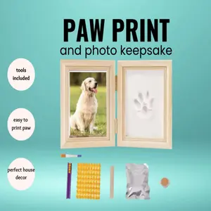 DIY Pet Paw Print Clay Keepsake Kit - Double Picture Frame with Air-Dry Clay & Tools - Dog & Cat Memorial Photo Frame - Puppy Milestone & Pawprint Impression Kit - No Mess, Safe & Easy