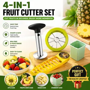 4-in-1 Fruit Cutter Set | Apple Slicer, Pineapple Corer, Banana & Strawberry Slicer | Time-Saving Kitchen Gadget | Easy Fruit Prep Tool