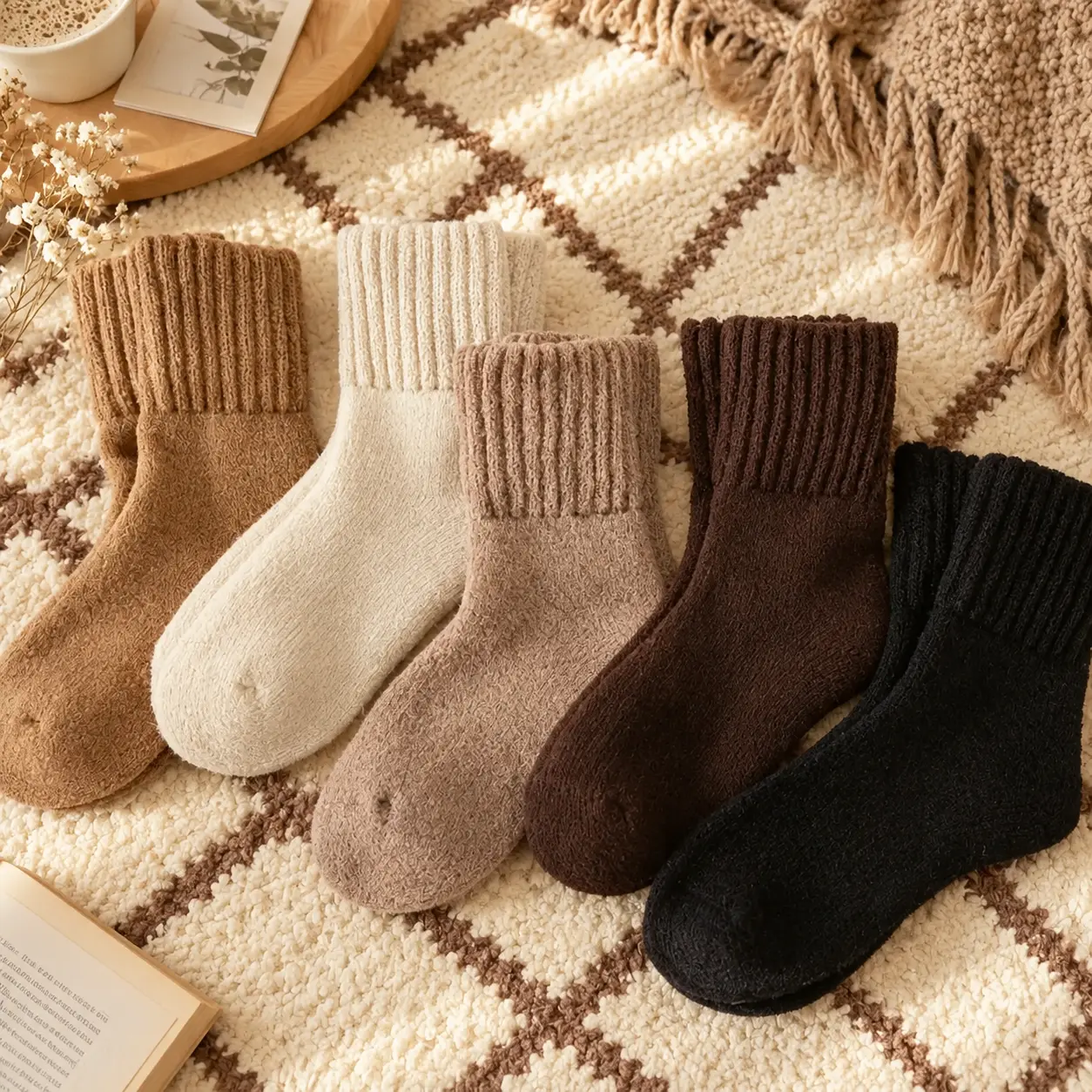 Women's 5/10/15/20 Pairs Solid Mid-calf Socks Soft Comfy Warm for Fall Winter Everyday Wear Non-slip Ribbed Cuffs Reinforced Heel Toe
