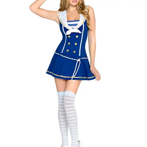 Women's Fitted Sailor Uniform Costume - Stylish Design with Pleated Skirt, Matching Hat, Belt, Buttons, and Accessories for Halloween Clothes Women
